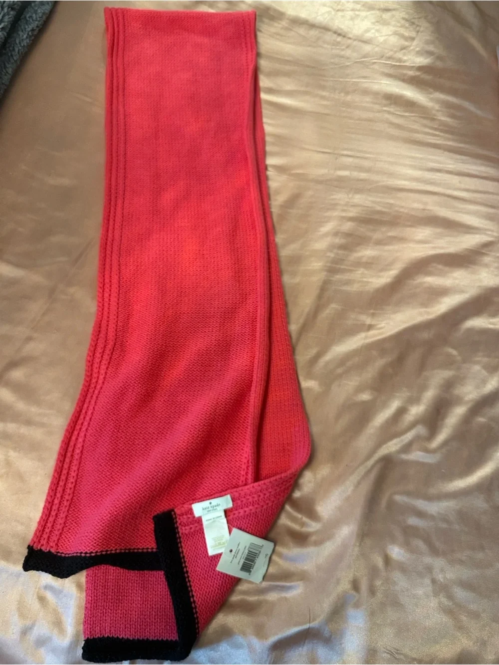 kate spade Hot Pink and Black Knit Glove & Scarf Set